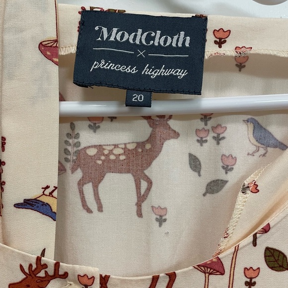 ModCloth x Highway Princess Tie-Belt Shirt Dress - Adorable Forest Print 🦌🐦🍄 - Picture 5 of 5